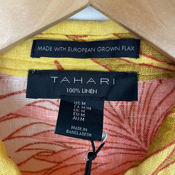 Tahari Womens 100% Linen Tropical Orange/Pink Long Sleeve Button Up Shirt Size M - Picture 4 of 8
